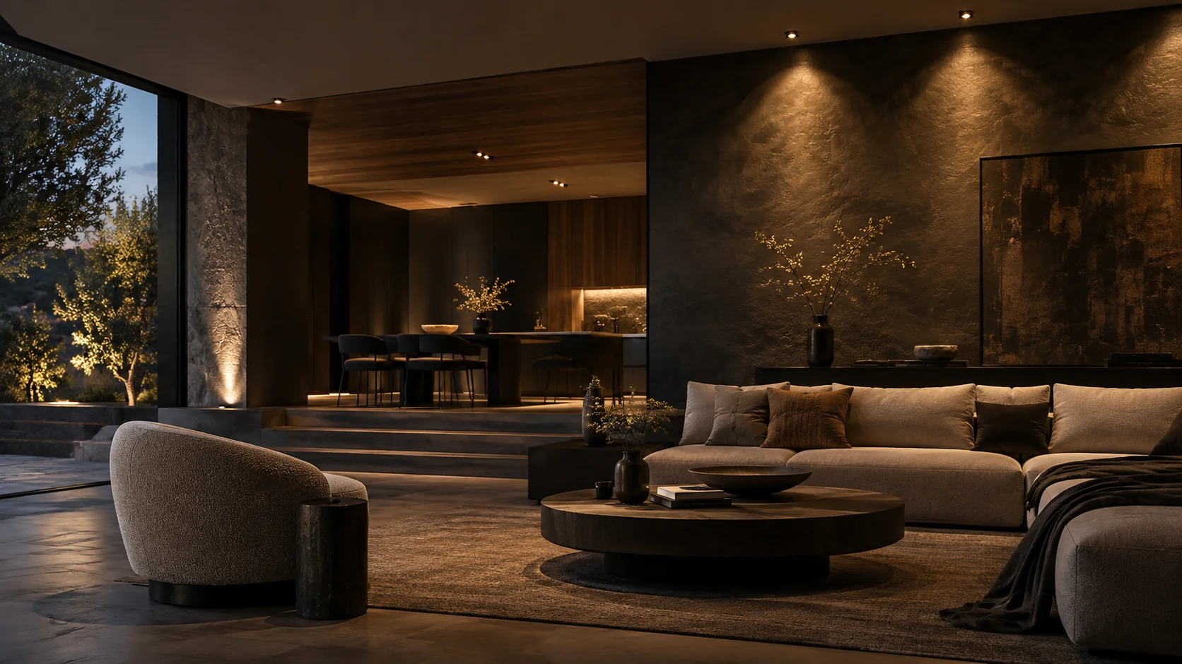 Contemporary interior with warm LED lighting